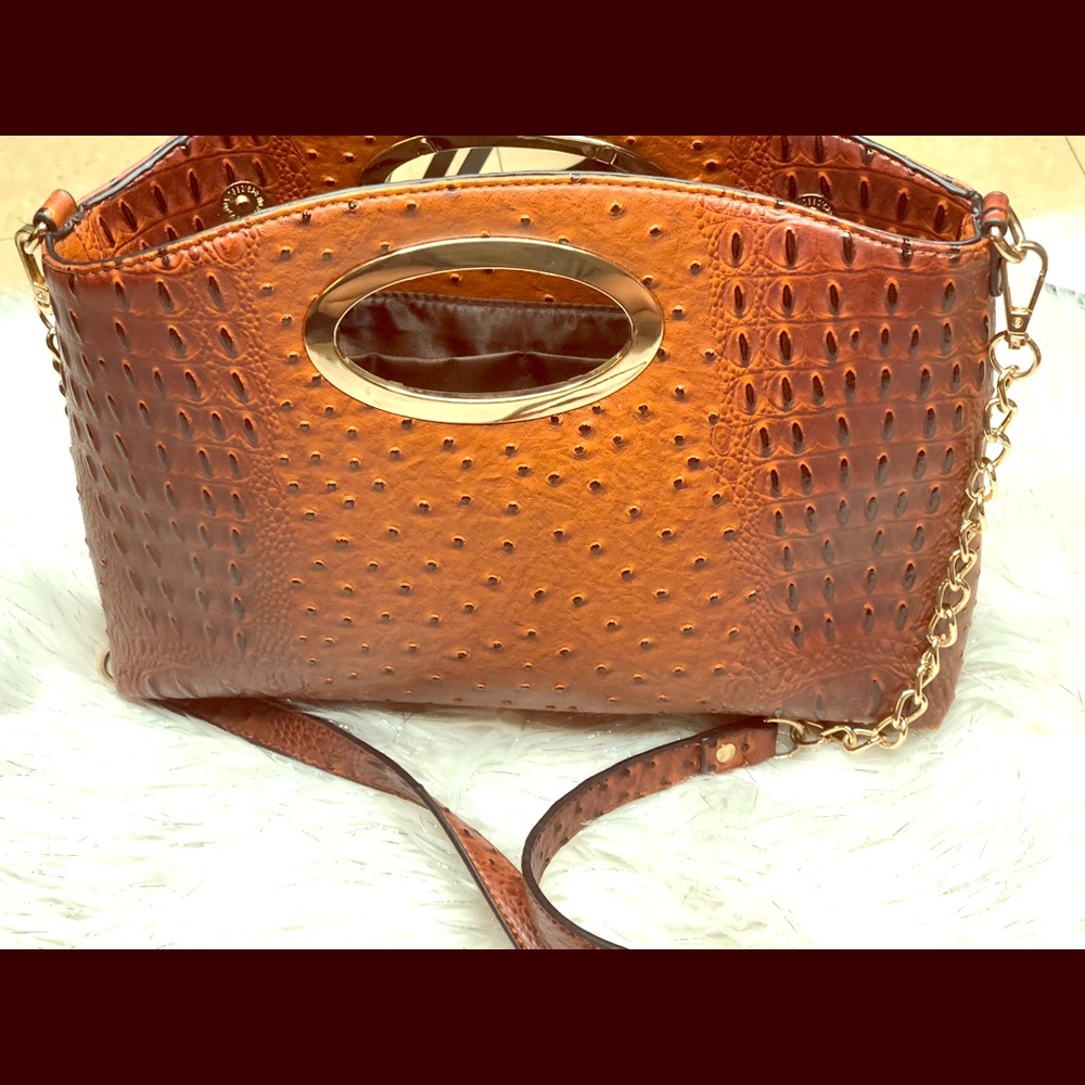Faux Ostrich Convertible Crossbody